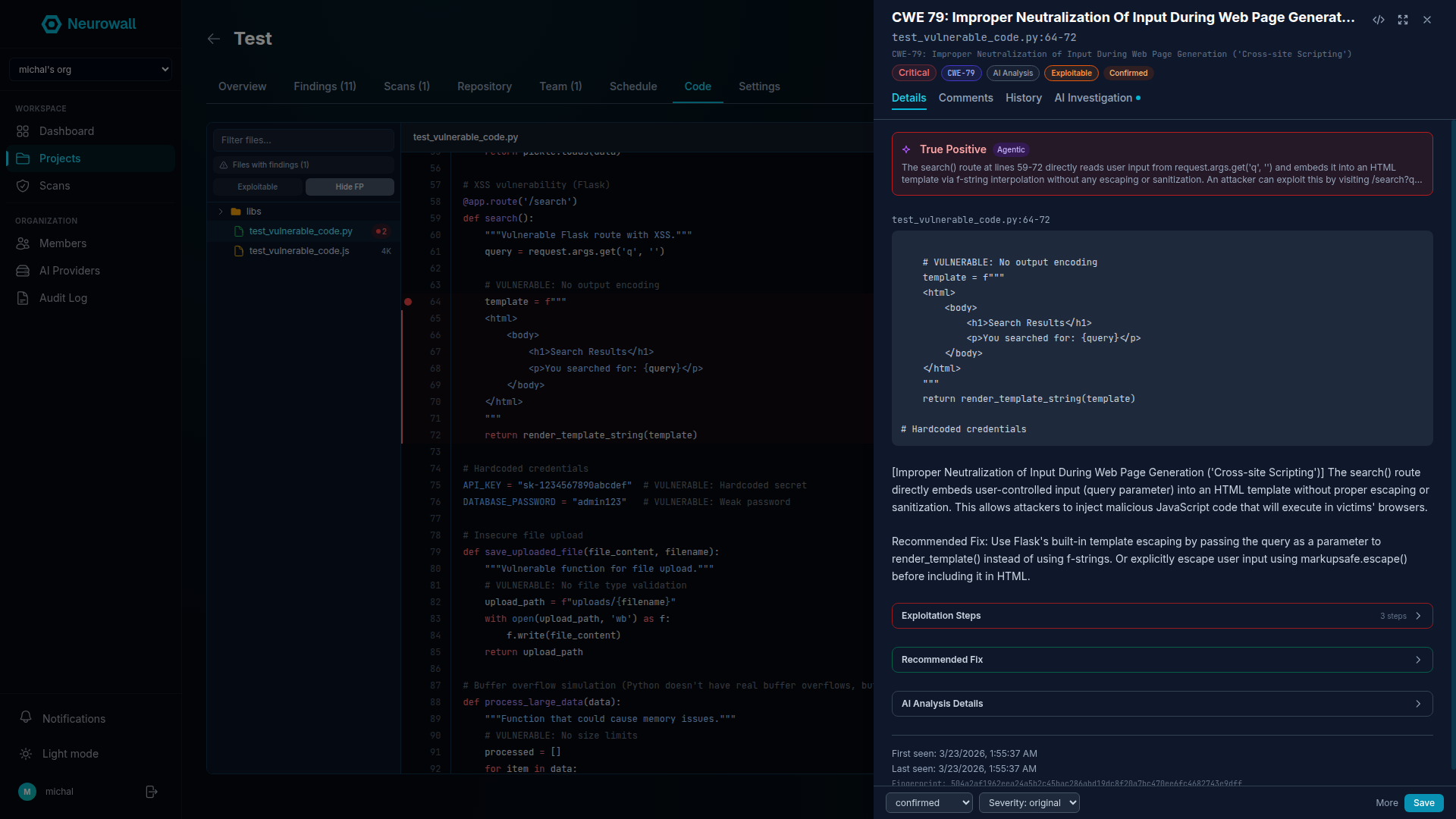 Neurowall Code Scanner - AI-powered vulnerability analysis